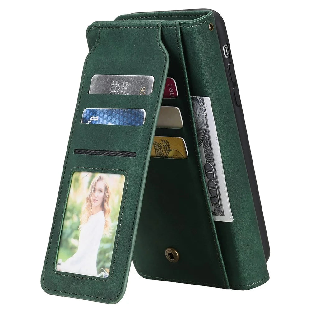 For iPhone 12 mini 5.4 inch PU Leather Stand Cover Imprinted Cellphone Case with Multiple Card Slots and Cash Pocket - Green - 4