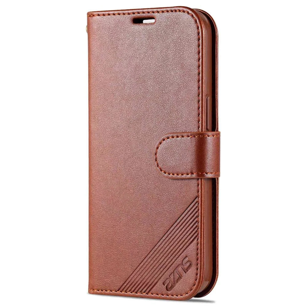 AZNS For iPhone 14 6.1 inch Shockproof PU Leather Flip Wallet Case Magnetic Closure Phone Cover Stand - Brown - 7