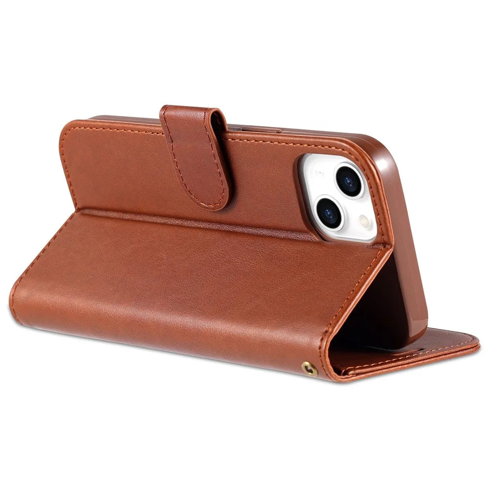 AZNS for iPhone 14 Plus 6.7 inch Shockproof PU Leather Flip Wallet Case Magnetic Closure Wear-resistant Phone Cover Stand - Brown - 3