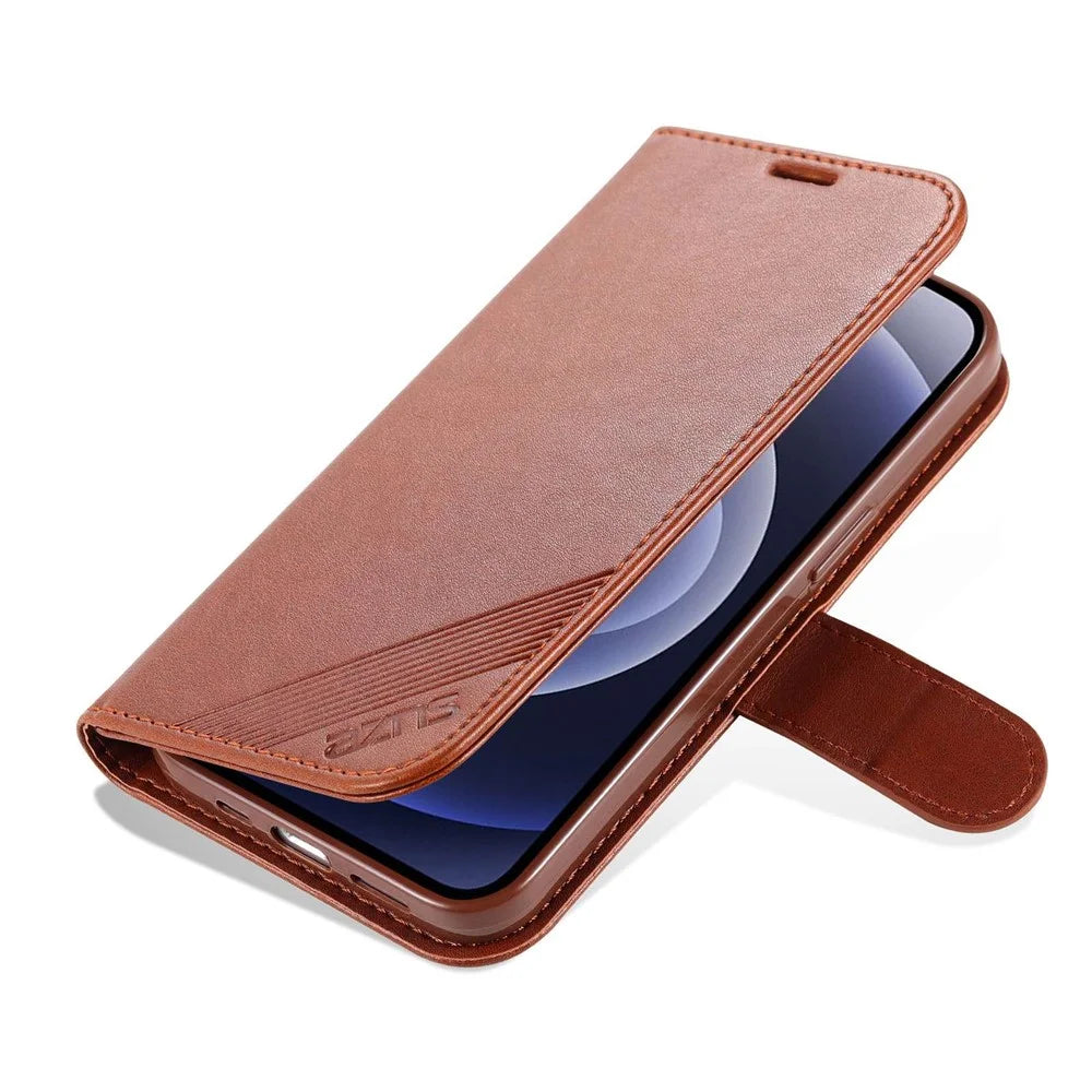 AZNS for iPhone 14 Plus 6.7 inch Shockproof PU Leather Flip Wallet Case Magnetic Closure Wear-resistant Phone Cover Stand - Brown - 4