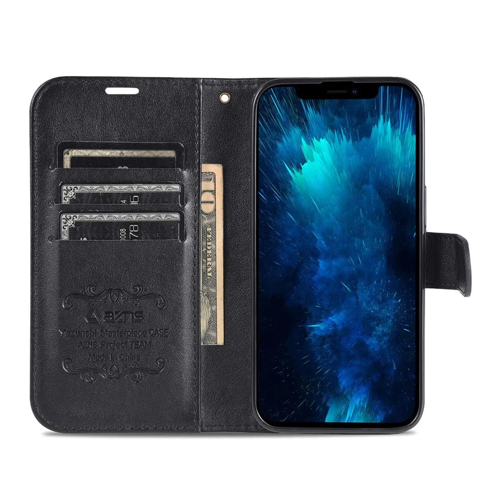 AZNS For iPhone 14 Pro Max 6.7 inch Shockproof PU Leather Flip Wallet Case Magnetic Closure Scratch Resistant Phone Cover Viewing Stand - Black - 2