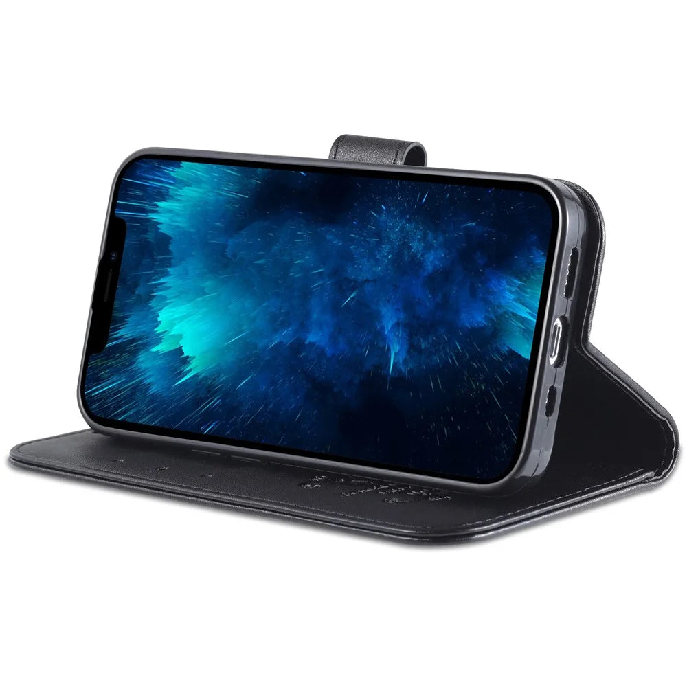AZNS For iPhone 14 Pro Max 6.7 inch Shockproof PU Leather Flip Wallet Case Magnetic Closure Scratch Resistant Phone Cover Viewing Stand - Black - 3