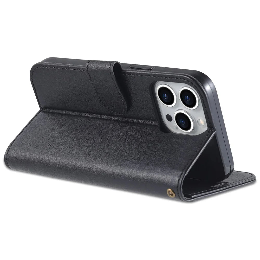 AZNS For iPhone 14 Pro Max 6.7 inch Shockproof PU Leather Flip Wallet Case Magnetic Closure Scratch Resistant Phone Cover Viewing Stand - Black - 4