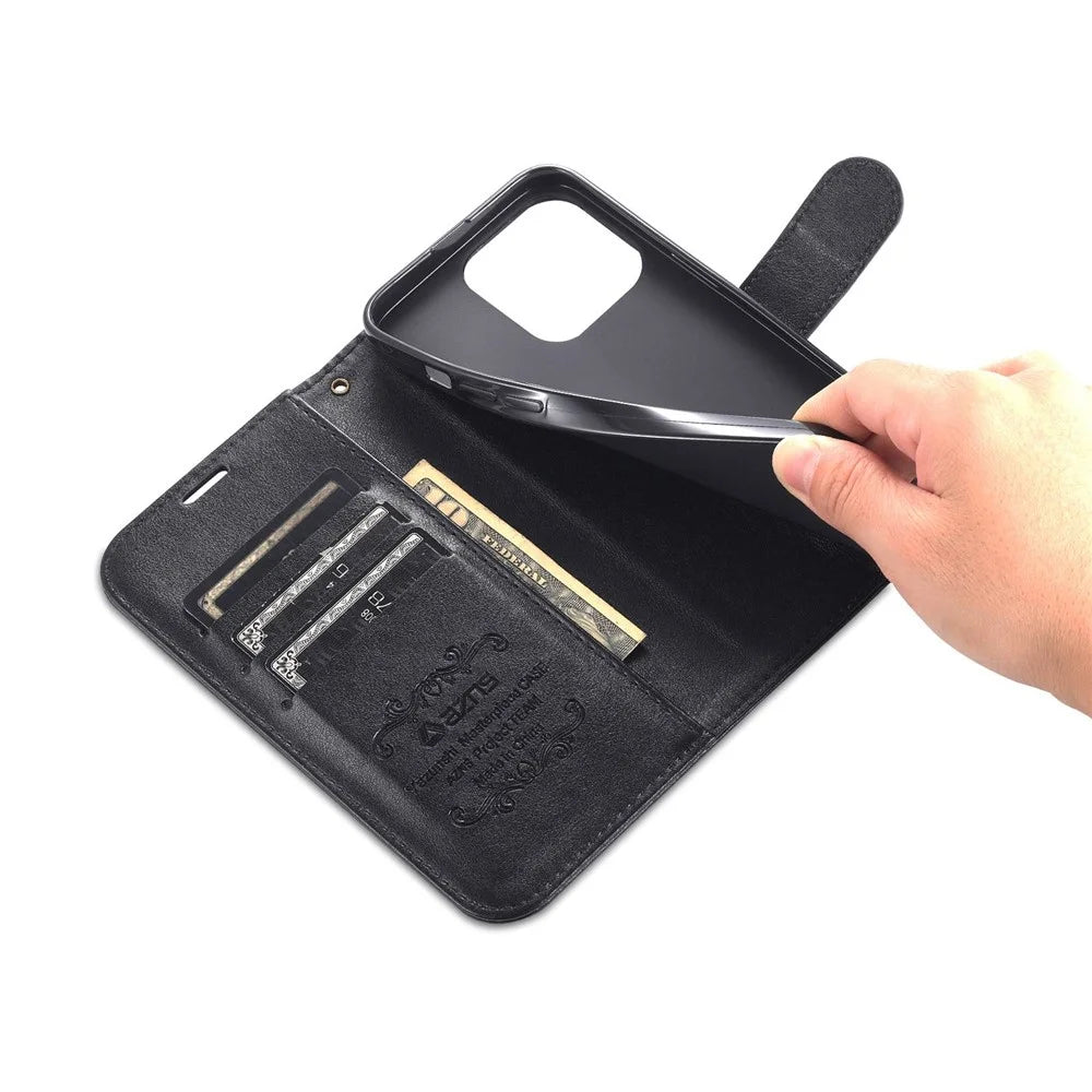 AZNS For iPhone 14 Pro Max 6.7 inch Shockproof PU Leather Flip Wallet Case Magnetic Closure Scratch Resistant Phone Cover Viewing Stand - Black - 5
