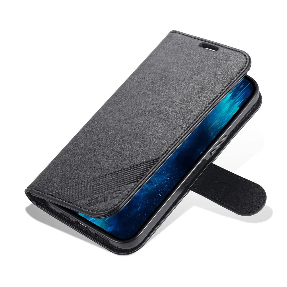 AZNS For iPhone 14 Pro Max 6.7 inch Shockproof PU Leather Flip Wallet Case Magnetic Closure Scratch Resistant Phone Cover Viewing Stand - Black - 6