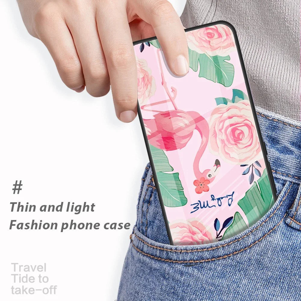 For Samsung Galaxy A32 5G/M32 5G Ultra Thin Pattern Printing Phone Case Anti-scratch Tempered Glass+PC+TPU Phone Cover - Pink Flowers - 7