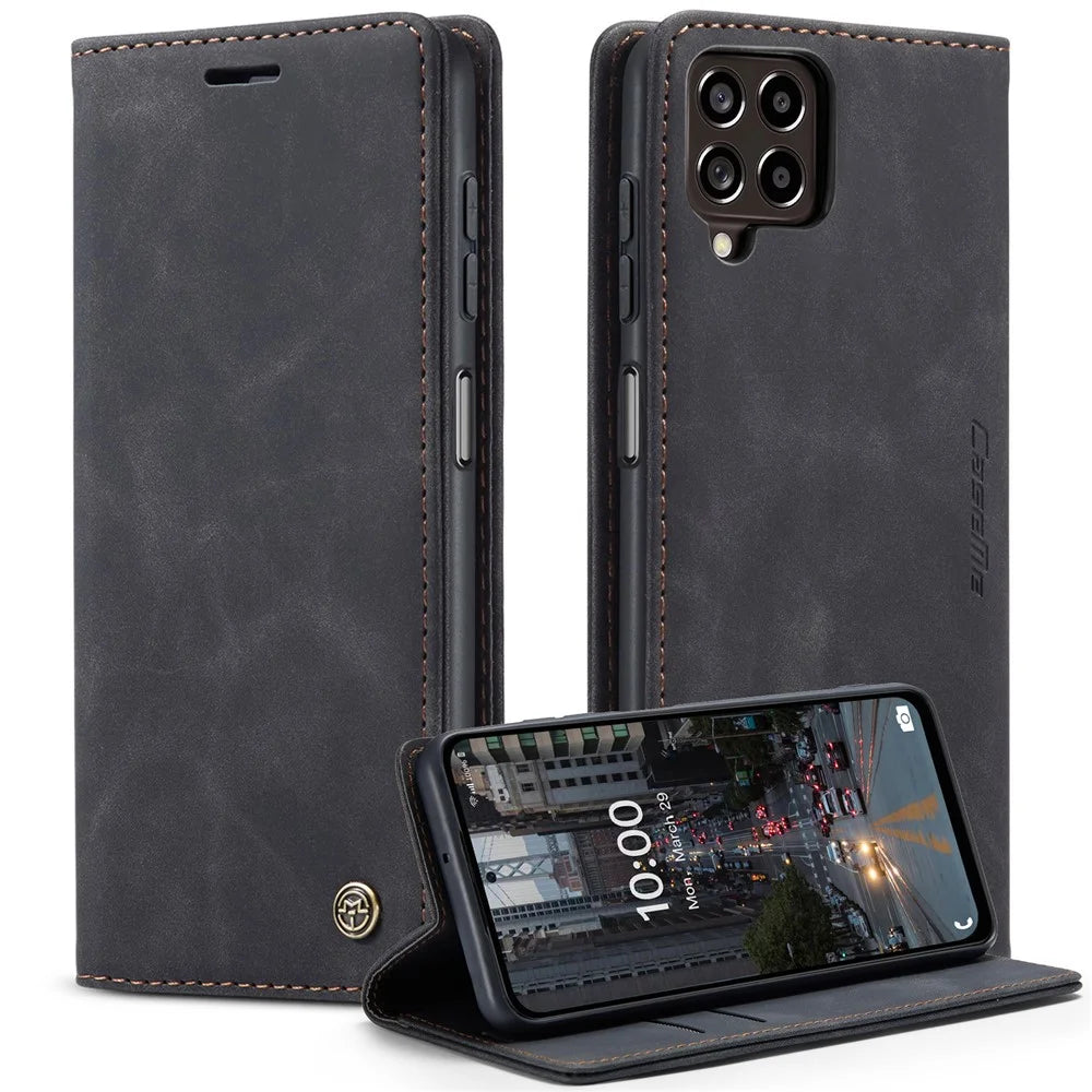 CASEME 013 Series for Samsung Galaxy M53 5G Anti-drop PU Leather Folio Flip Wallet Cover Adjustable Stand Phone Case - Black - 1
