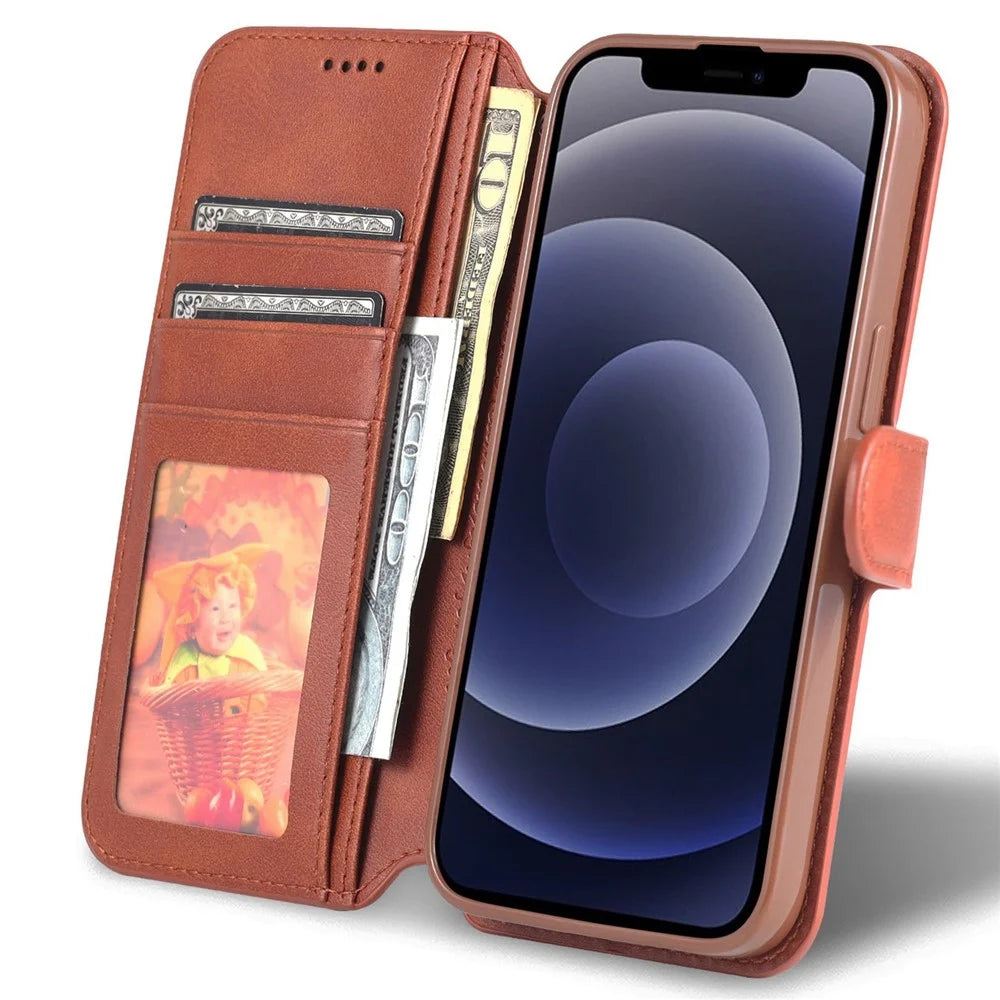 AZNS PU Leather Case for iPhone 14 Plus 6.7 inch, Stand Wallet Scratch Resistant Magnetic Flip Folio Phone Cover - Brown - 3