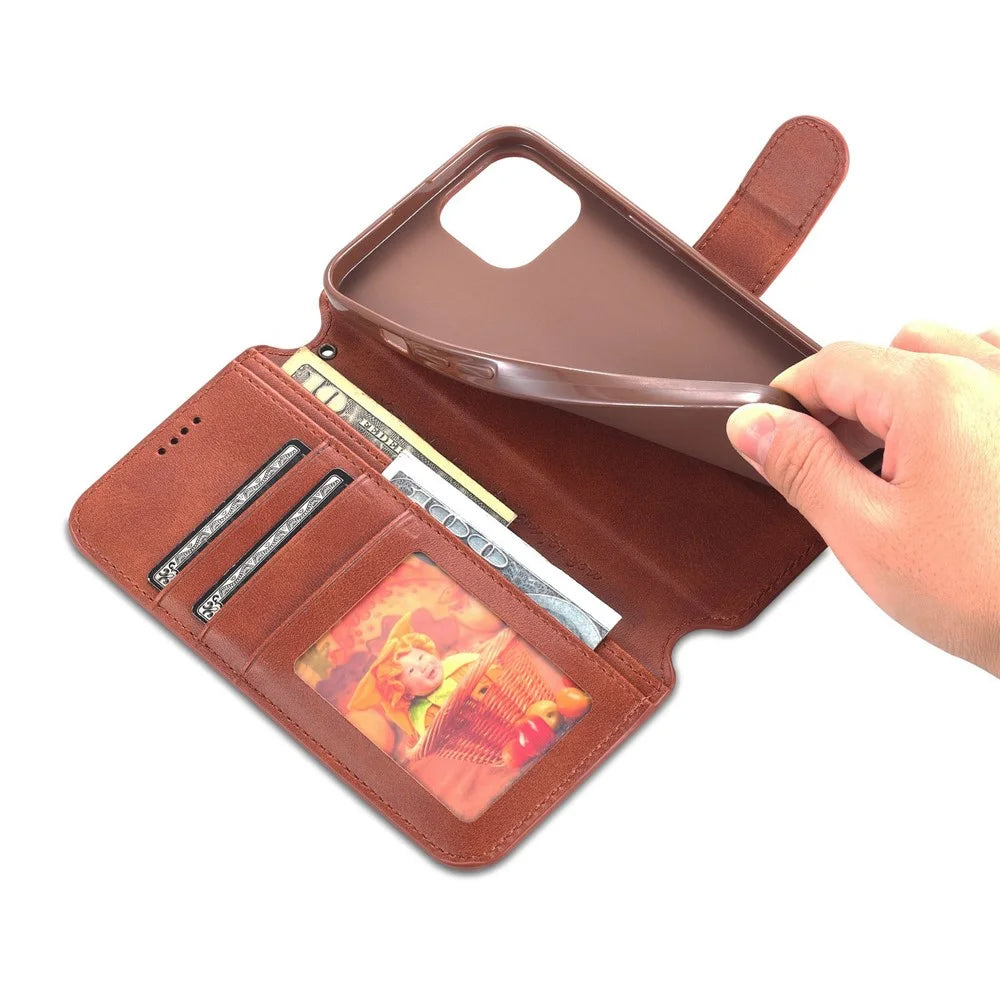 AZNS PU Leather Case for iPhone 14 Plus 6.7 inch, Stand Wallet Scratch Resistant Magnetic Flip Folio Phone Cover - Brown - 6