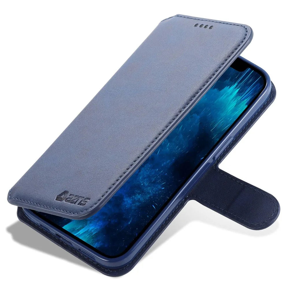 AZNS PU Leather Case for iPhone 14 Pro 6.1 inch, Full Protection Stand Wallet Magnetic Flip Folio Phone Cover - Blue - 5