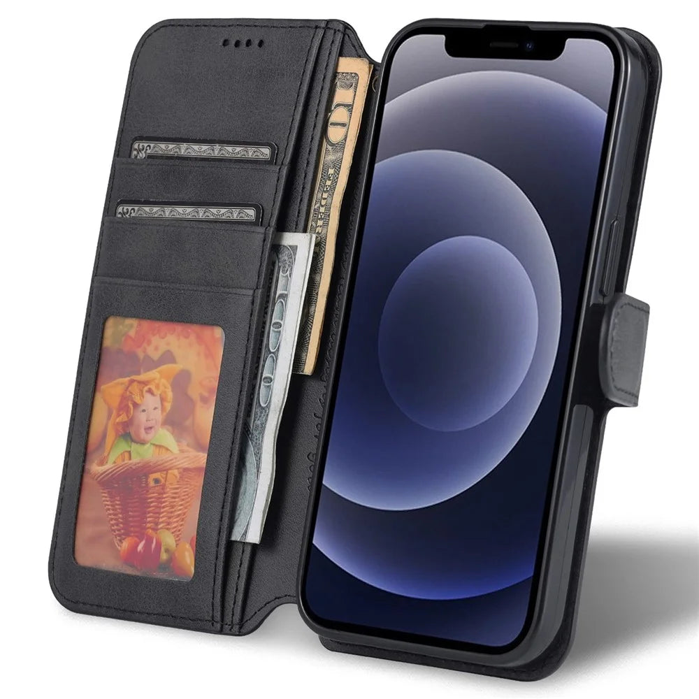 AZNS PU Leather Case for iPhone 14 6.1 inch, Viewing Stand Wallet Magnetic Flip Folio Book Phone Cover - Black - 3
