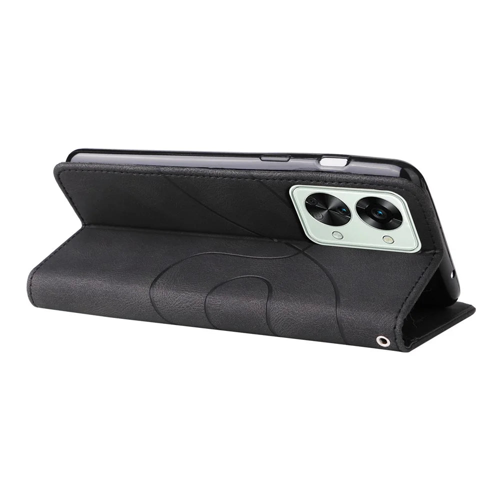 For OnePlus Nord 2T 5G Leather Case Wallet Stand Color Splicing Phone Cover - Black - 4