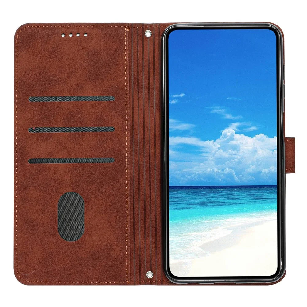 For Samsung Galaxy A13 4G Heart Shape Imprinted Magnetic Clasp PU Leather Case Skin-touch Phone Cover with Wallet Stand - Brown - 2