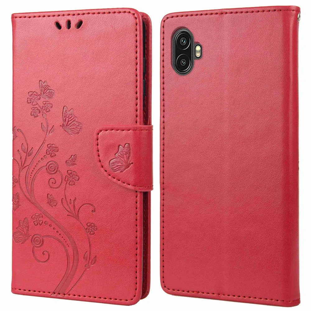 For Samsung Galaxy Xcover Pro 2 5G Imprinting Butterfly Flower PU Leather Stand Case Phone Wallet Cover - Red - 1