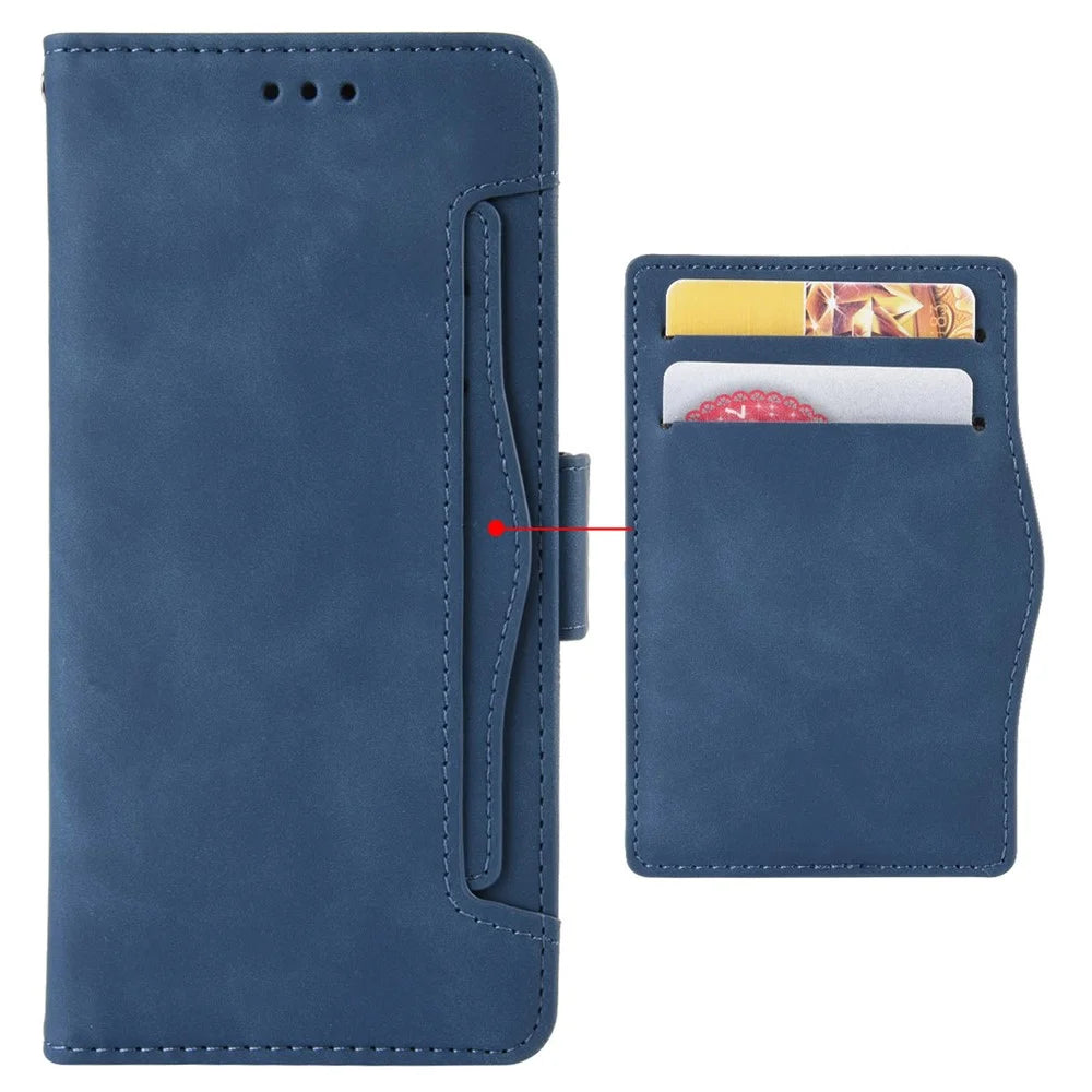 For Nokia C200 4G Multiple Card Slots Phone Full-protection Case Double Magnetic Clasp PU Leather Stand Wallet Cover - Blue - 4