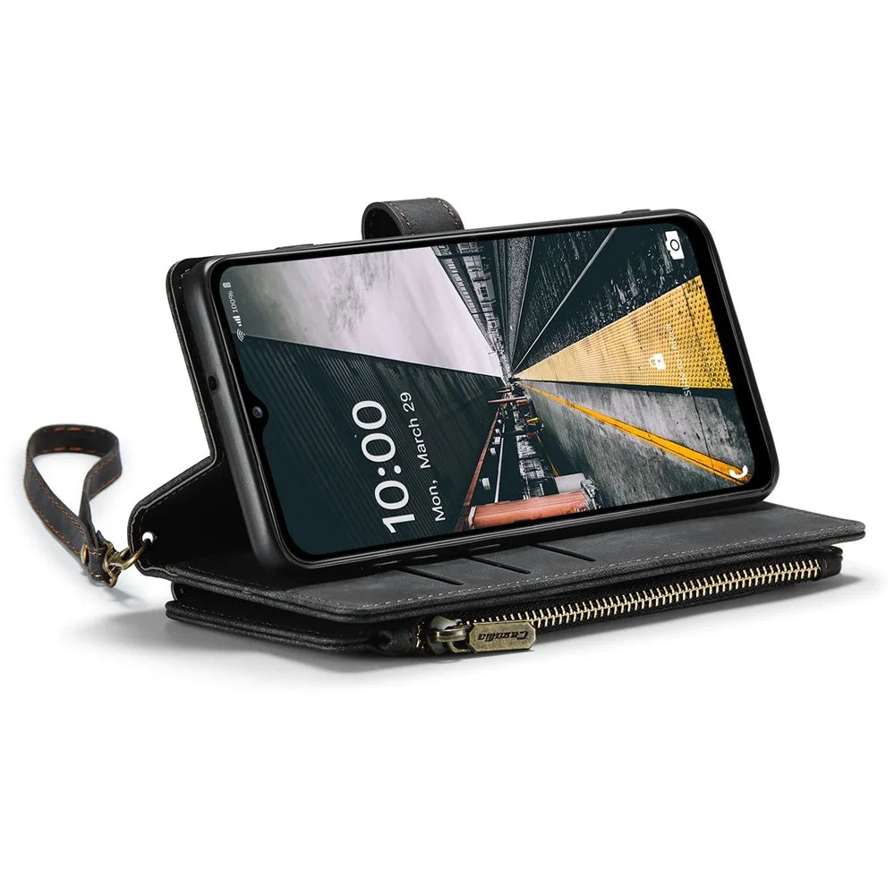 For Samsung Galaxy A13 4G / 5G / A04s 4G (164.7mm) Phone Cases with Strap CASEME C30 Zipper Multiple Card Holder PU Leather Cover - Black - 2