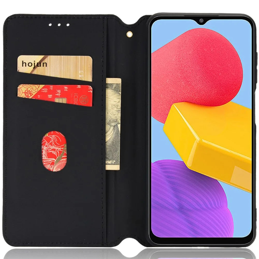 For Samsung Galaxy M13 4G Imprinting Rhombus Pattern PU Leather Cover Magnetic Auto-absorbed Phone Stand Wallet Case - Blue - 2