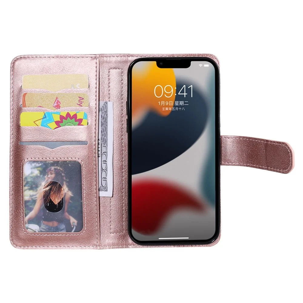 KT Multi-functional Series-1 for iPhone 14 Plus 6.7 inch PU Leather Wallet Case Stand Full Protection Magnetic Phone Cover with 10 Card Slots - Rose Gold - 2