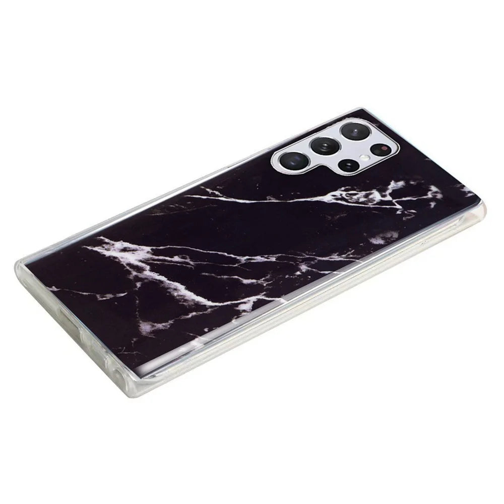 For Samsung Galaxy S22 Ultra 5G Phone Drop-proof Soft TPU Cover IMD Marble Pattern Anti-scratch Case - Black - 2
