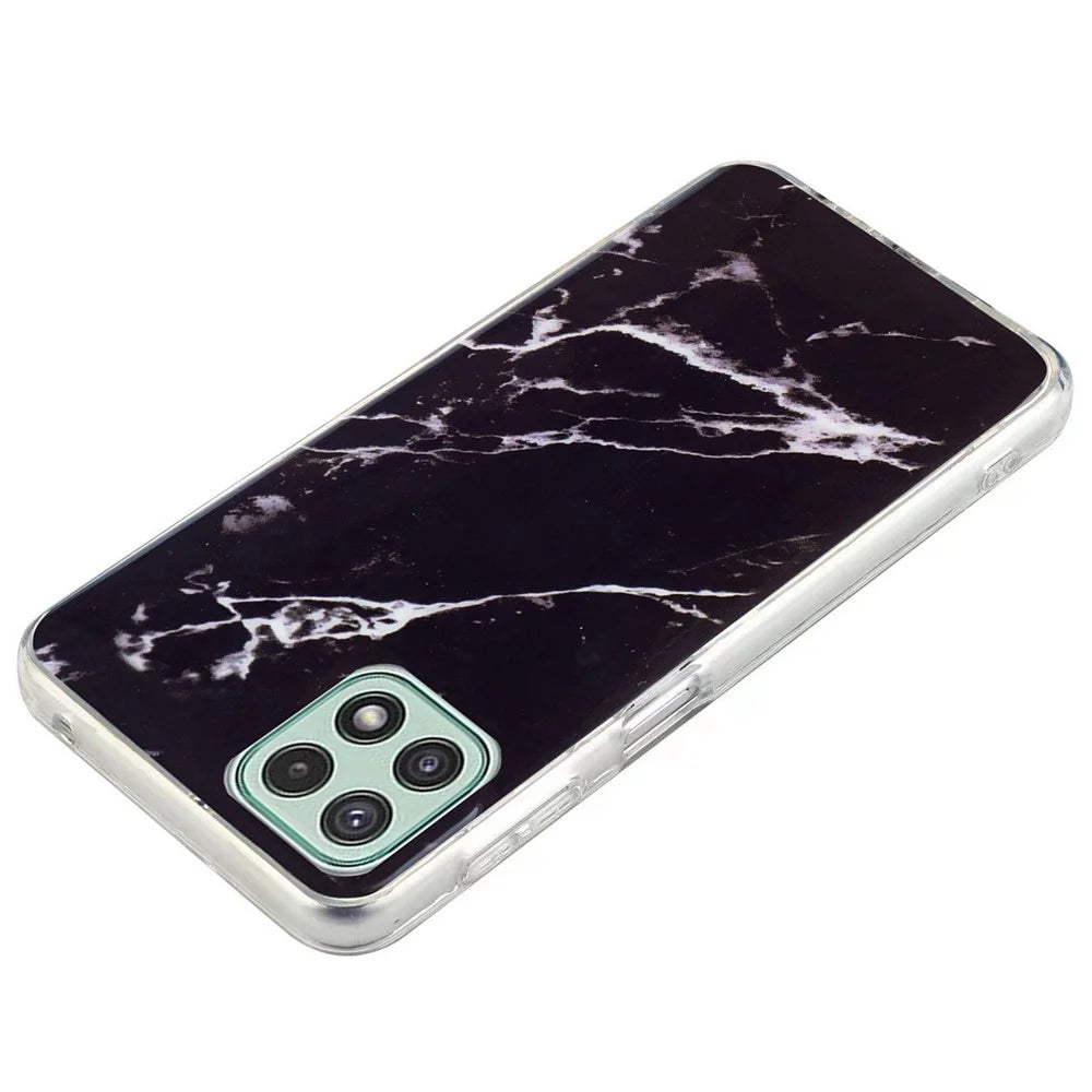 For Samsung Galaxy A22 5G (EU Version) Soft TPU Phone Back Cover IMD Marble Pattern Protective Case - Black - 2