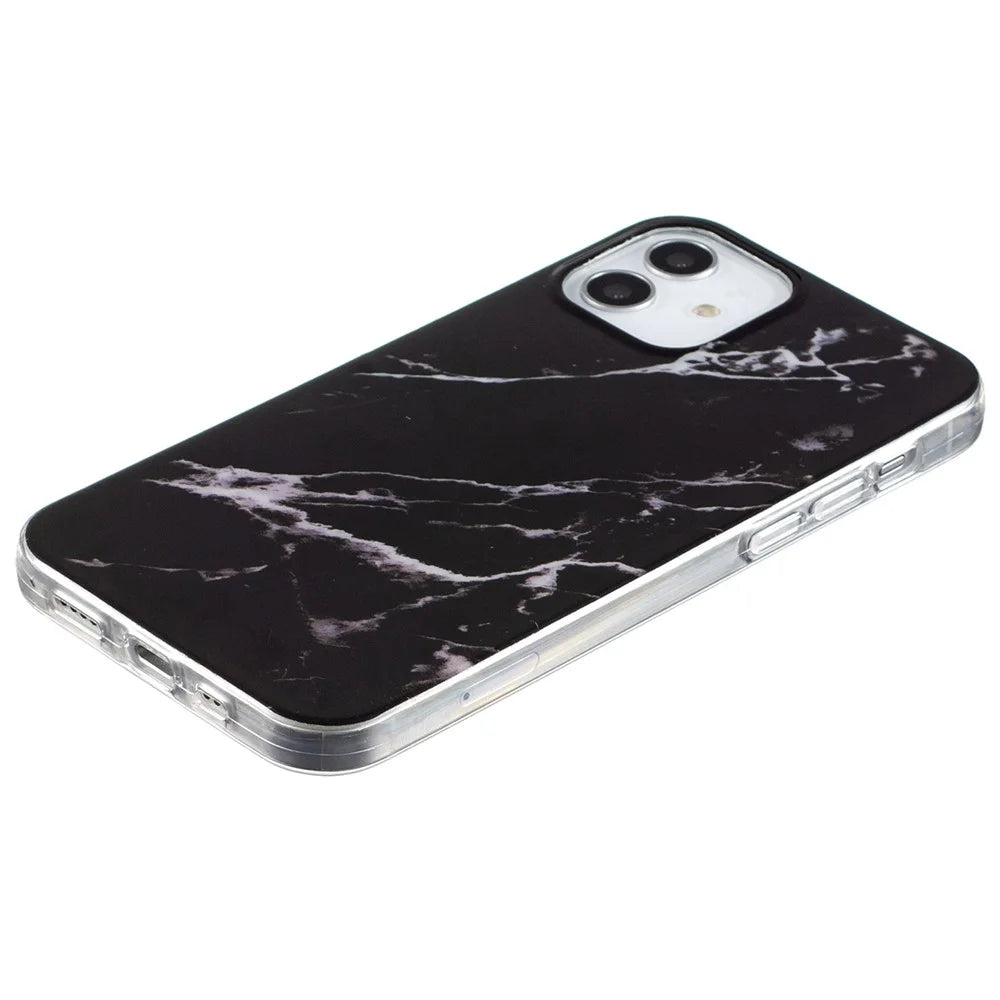 For iPhone 12 6.1 inch/12 Pro 6.1 inch IMD Marble Pattern Soft TPU Protective Case Mobile Phone Anti-scratch Back Cover - Black - 2