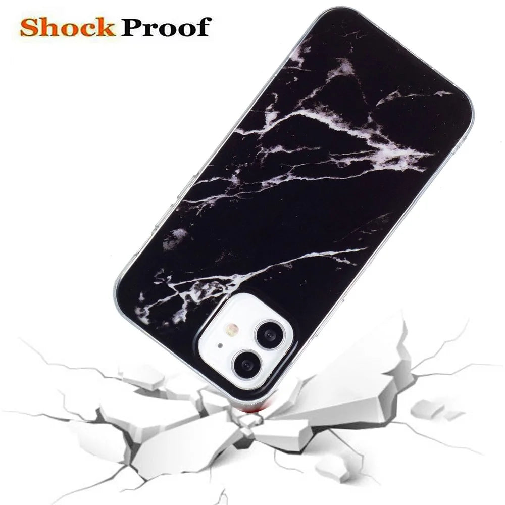 For iPhone 12 6.1 inch/12 Pro 6.1 inch IMD Marble Pattern Soft TPU Protective Case Mobile Phone Anti-scratch Back Cover - Black - 3