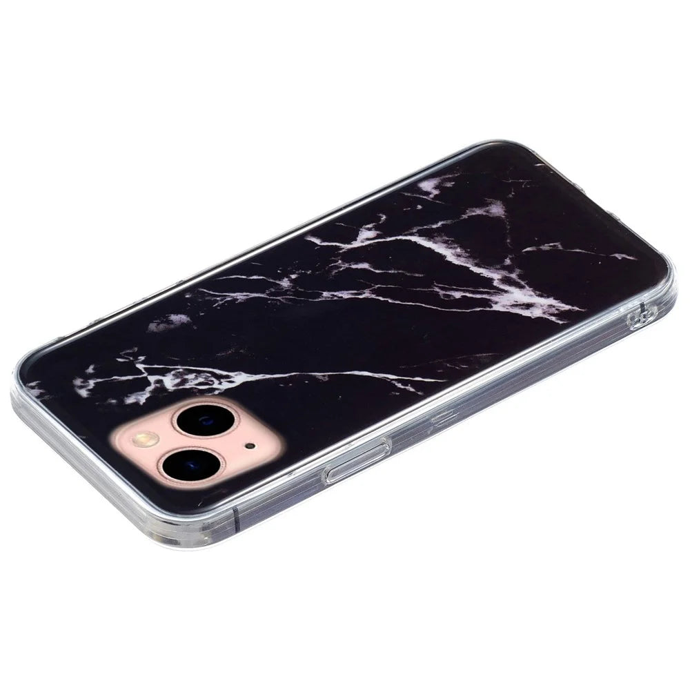 For iPhone 13 mini 5.4 inch Marble Pattern IMD Slim Phone Case Anti-drop Soft TPU Back Cover - Black - 2