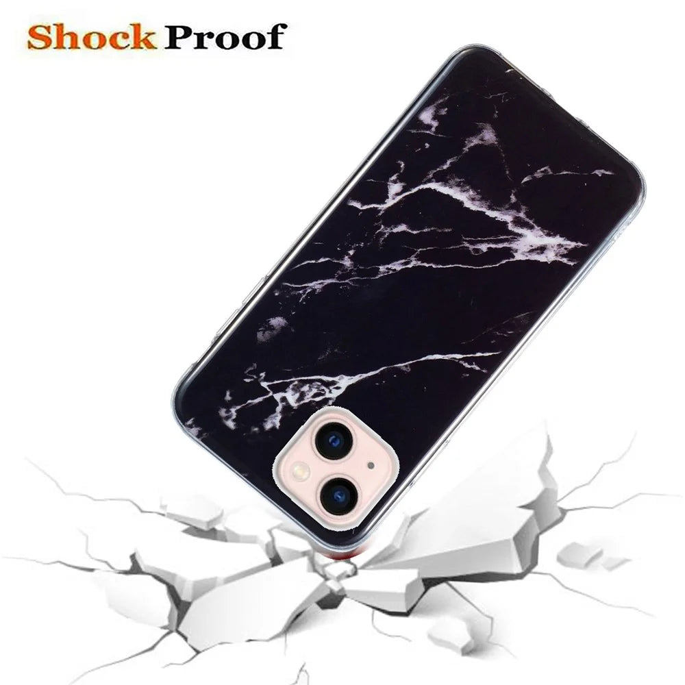 For iPhone 13 mini 5.4 inch Marble Pattern IMD Slim Phone Case Anti-drop Soft TPU Back Cover - Black - 3