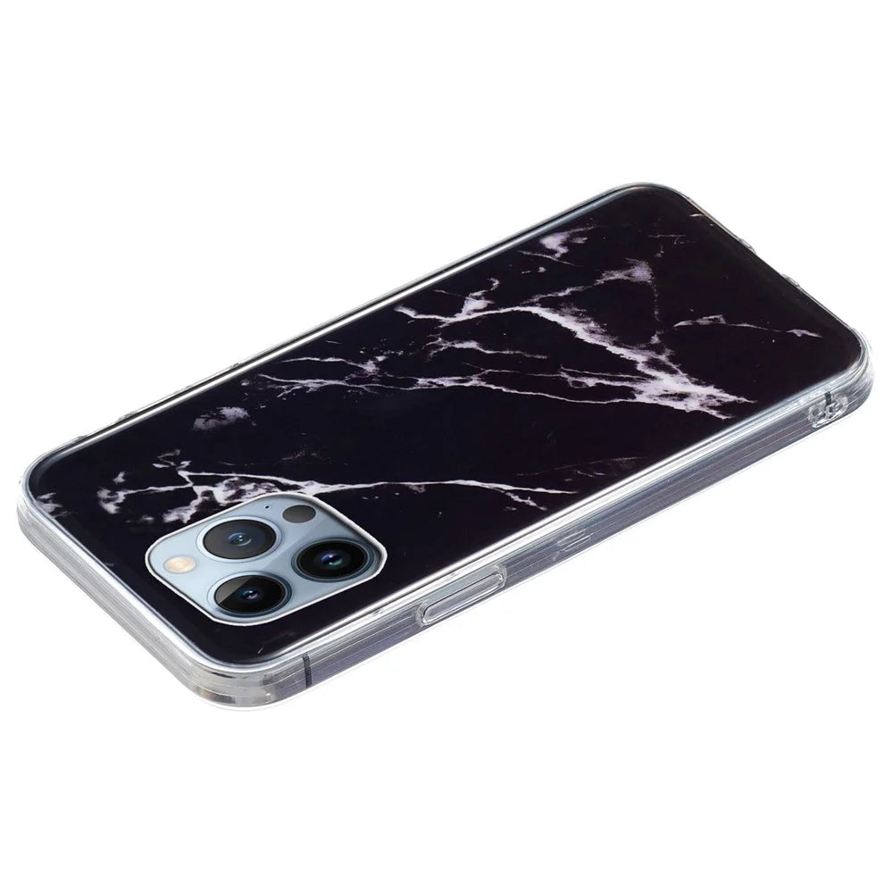 For iPhone 13 Pro 6.1 inch Phone Case TPU Case IMD Marbling Pattern Printing Design Phone Back Cover - Black - 2
