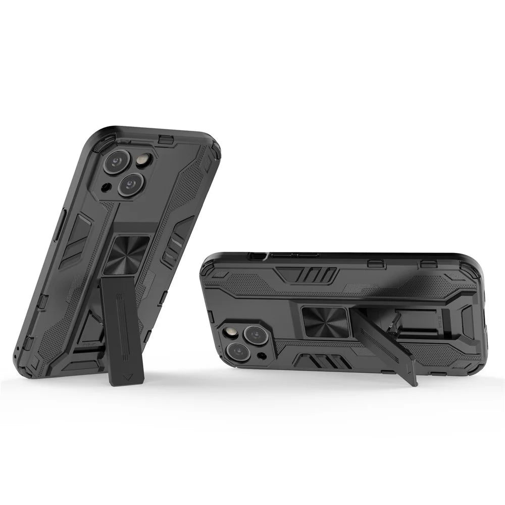 For iPhone 14 Plus 6.7 inch Shockproof Hard PC+Soft TPU Cell Phone Cover Camera Protection Kickstand Back Case - Black - 2