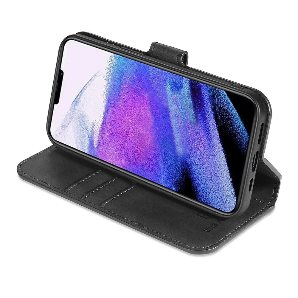 DG.MING For iPhone 14 Pro Max 6.7 inch Retro Style Magnetic Closure Shockproof PU Leather Wallet Phone Case with Stand - Black - 3