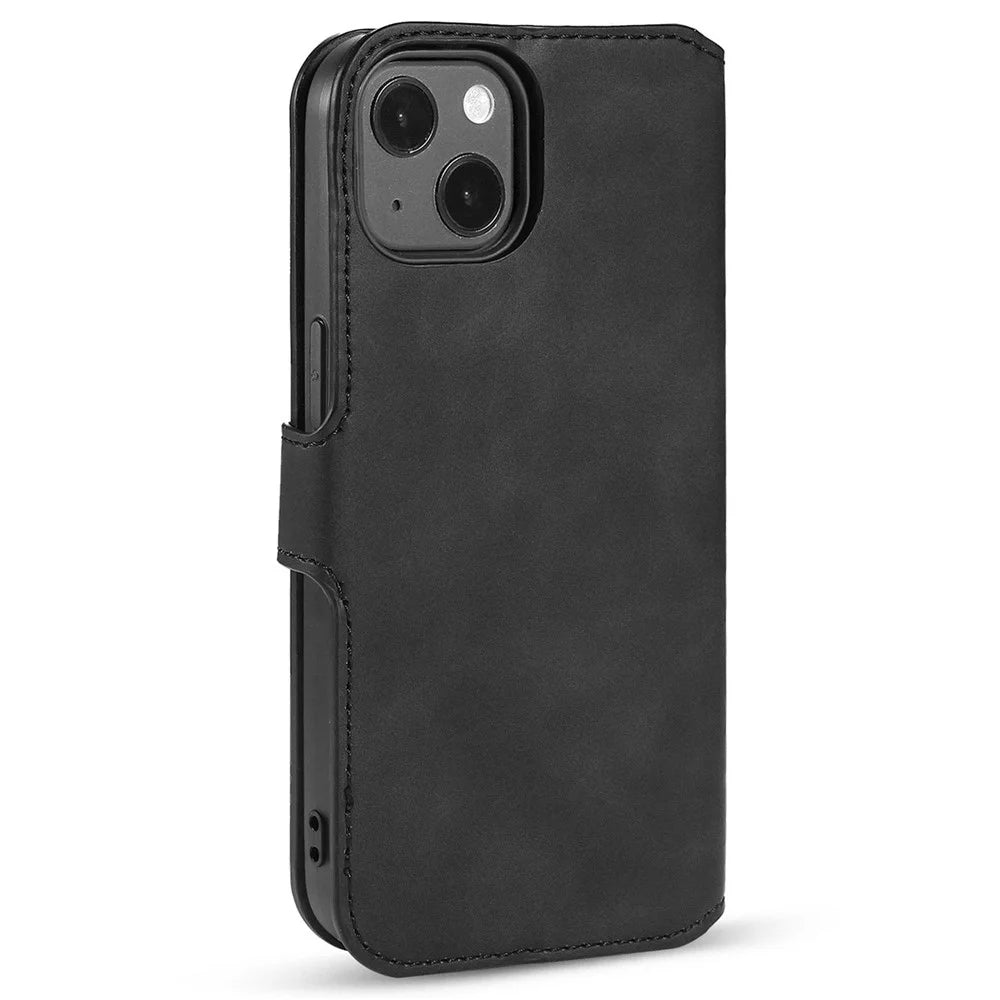 DG.MING For iPhone 14 Plus 6.7 inch Anti-scratch PU Leather Wallet Phone Case Stand Retro Style Magnetic Closure Phone Cover - Black - 7