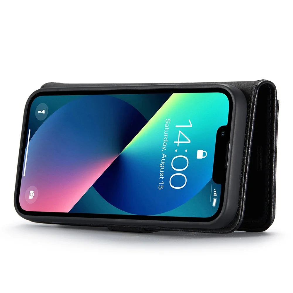 DG.MING For iPhone 14 6.1 inch Detachable Magnetic Case Split Leather Wallet Stand Shockproof  Flip Protective Cover - Black - 3