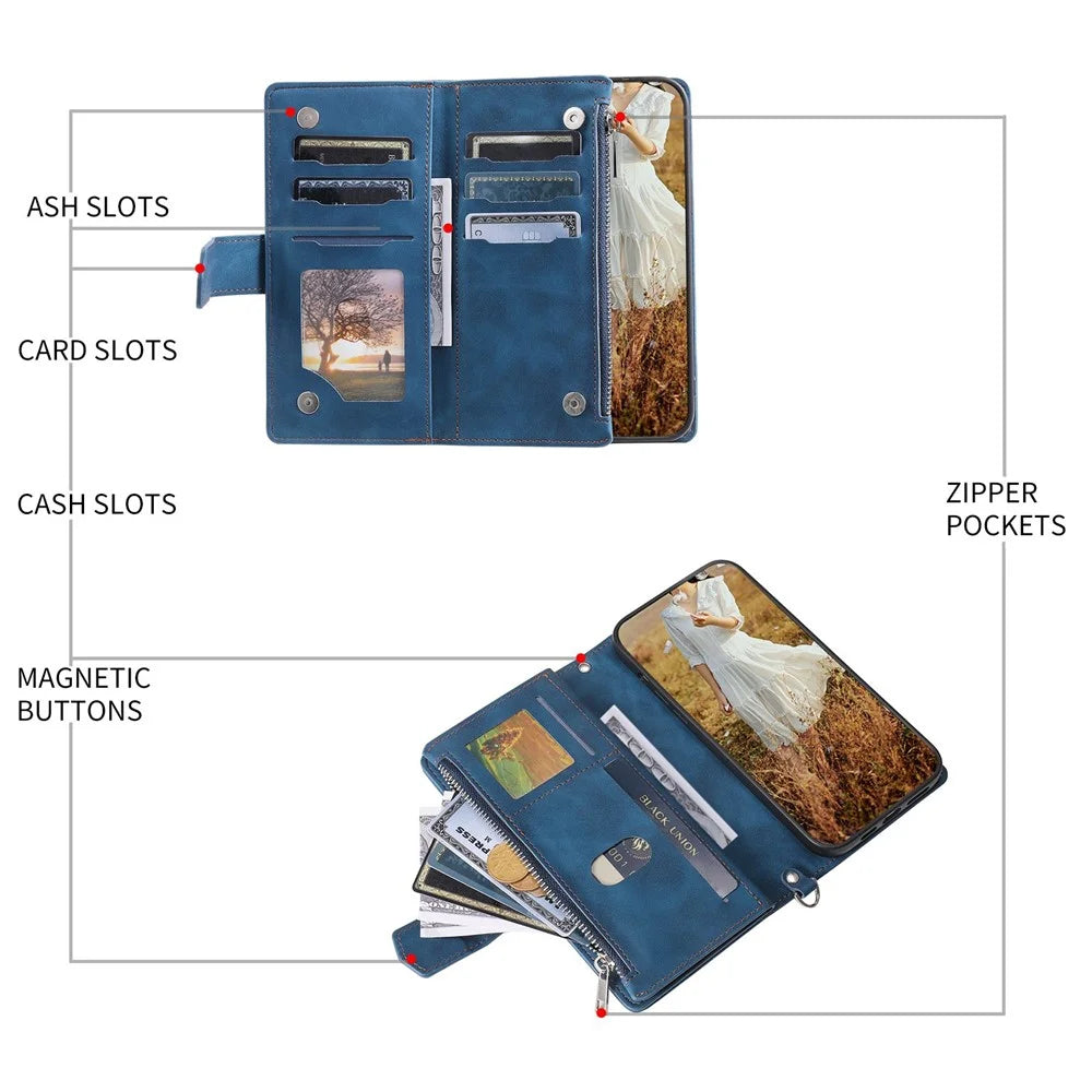 005 Phone Covering Shell for Samsung Galaxy A52s 5G  /  A52 5G / 4G, Rhombus Grid Textured PU Leather Phone Case Zipper Pocket Stand Wallet with Strap - Blue - 5