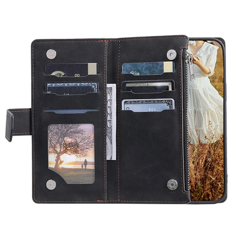 005 Style for Samsung Galaxy A73 5G Rhombus Texture Smartphone Cover PU Leather Zipper Pocket Stand Wallet Drop-proof Case with Strap - Black - 2