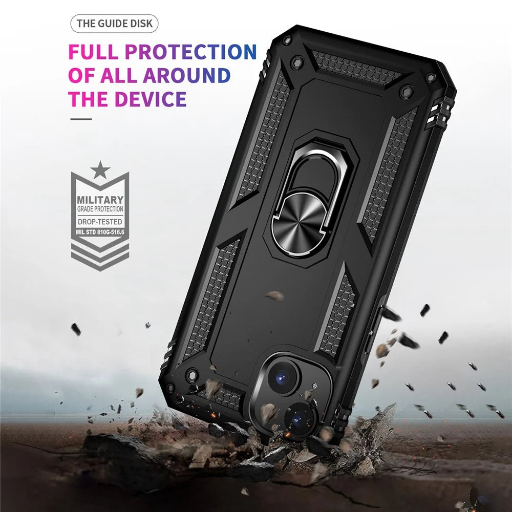 For iPhone 14 Plus 6.7 inch Ring Kickstand Hybrid TPU + PC Case Anti-drop Phone Cover with Car Mount Metal Sheet - Black - 2