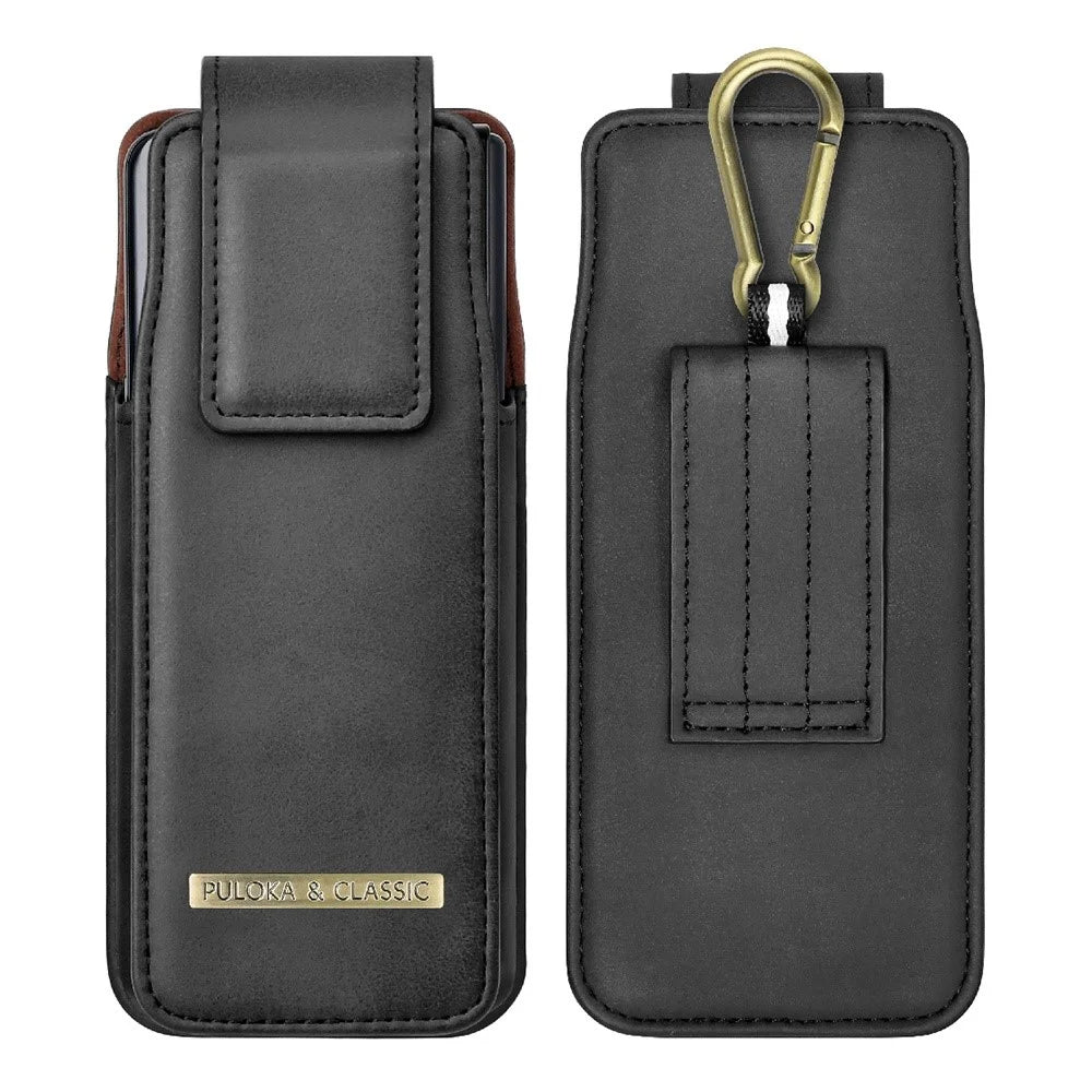 PULOKA Waist Bag for Samsung Galaxy Z Fold5 5G / Fold4 5G / Fold3 5G / Fold2 5G Vertical Phone Bag PU Leather Waist Pouch - Black - 1