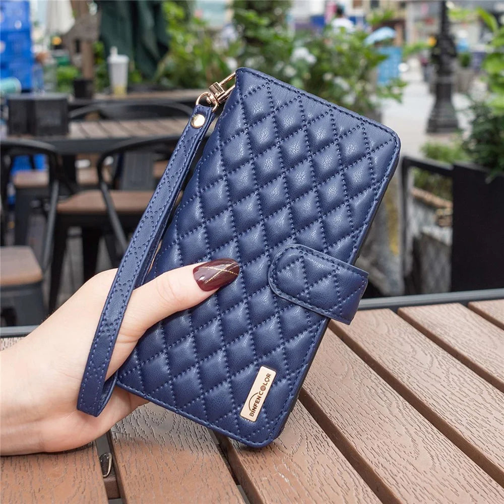 BINFEN COLOR BF Style-15 for Samsung Galaxy S21 4G / 5G Rhombus Pattern Imprinted Matte PU Leather TPU Case Stand Wallet Zipper Pocket Phone Shell Protector - Blue - 6