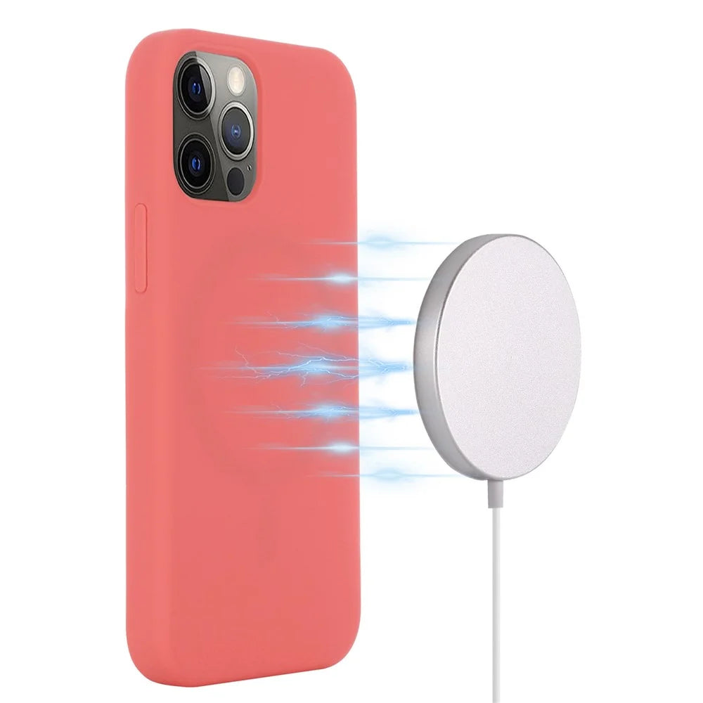 For iPhone 14 Pro Max 6.7 inch Compatible with MagSafe Wireless Charging Phone Case Ultra Slim Anti-fall Mobile Phone Silicone Cover - Hot Pink - 2