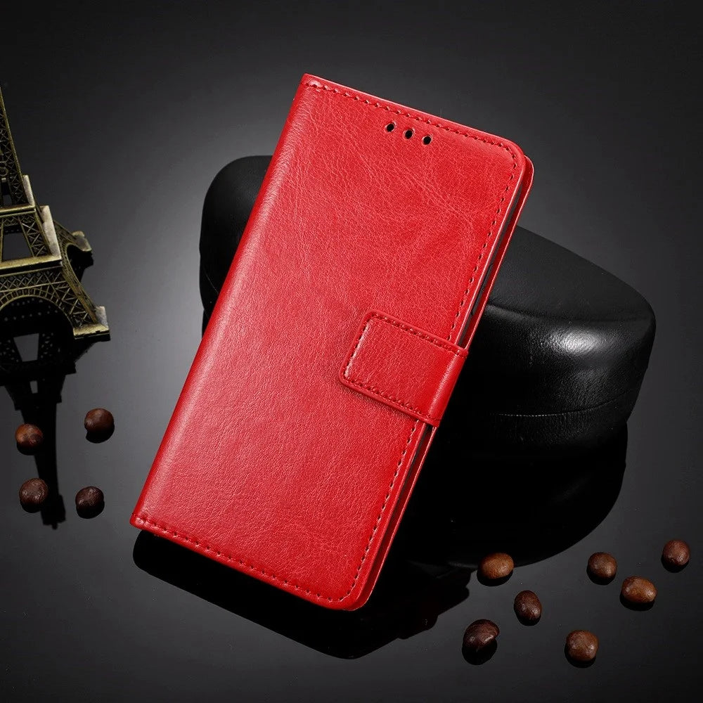 PU Leather Phone Case for Samsung Galaxy Z Fold4 5G, Crazy Horse Texture Folio Flip Cover with Stand / Card Slot - Red - 3