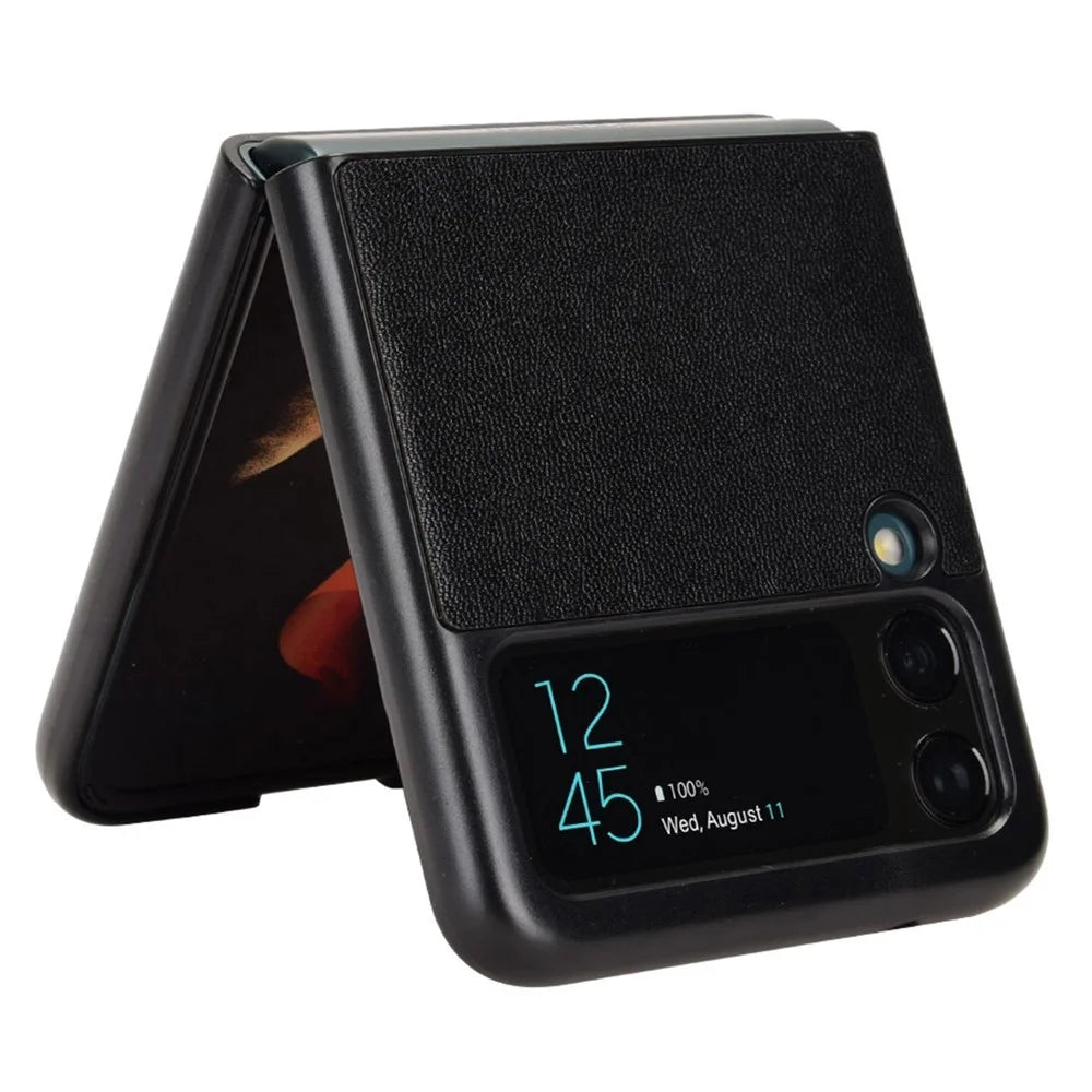 For Samsung Galaxy Z Flip3 5G Shockproof Phone Cover Textured PU Leather Coated PC Protective Phone Case - Black - 3