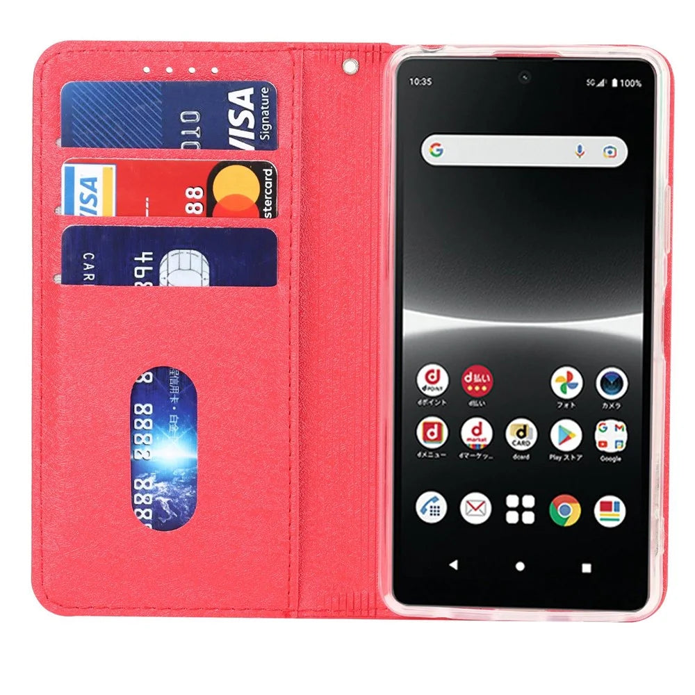 For Sony Xperia Ace III PU Leather Silk Texture Phone Case Stand Flip Wallet Cover with Wrist Strap - Red - 2