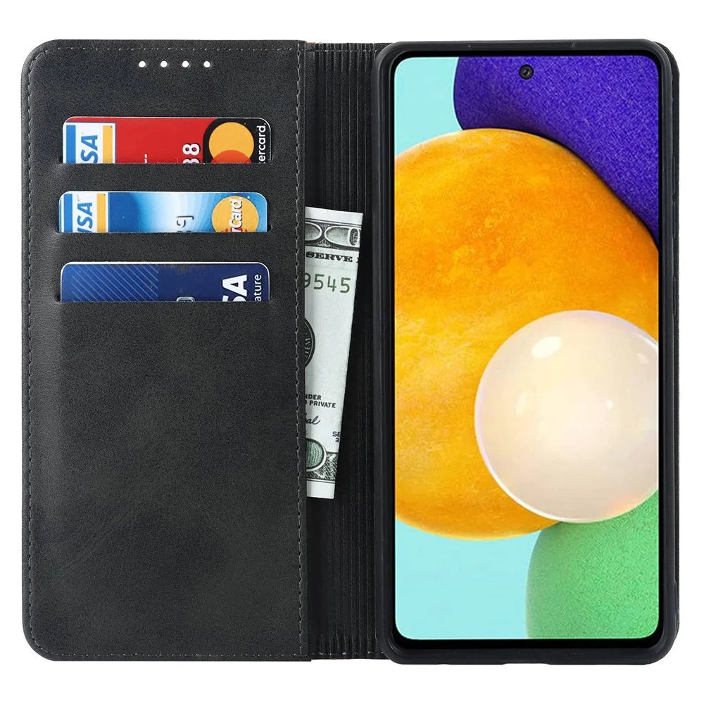 For Samsung Galaxy A52s 5G / A52 4G / 5G Shockproof Flip Cover Bi-color Splicing Magnetic Auto-absorbed PU Leather Phone Case with Wallet Stand - Black / Yellow - 2