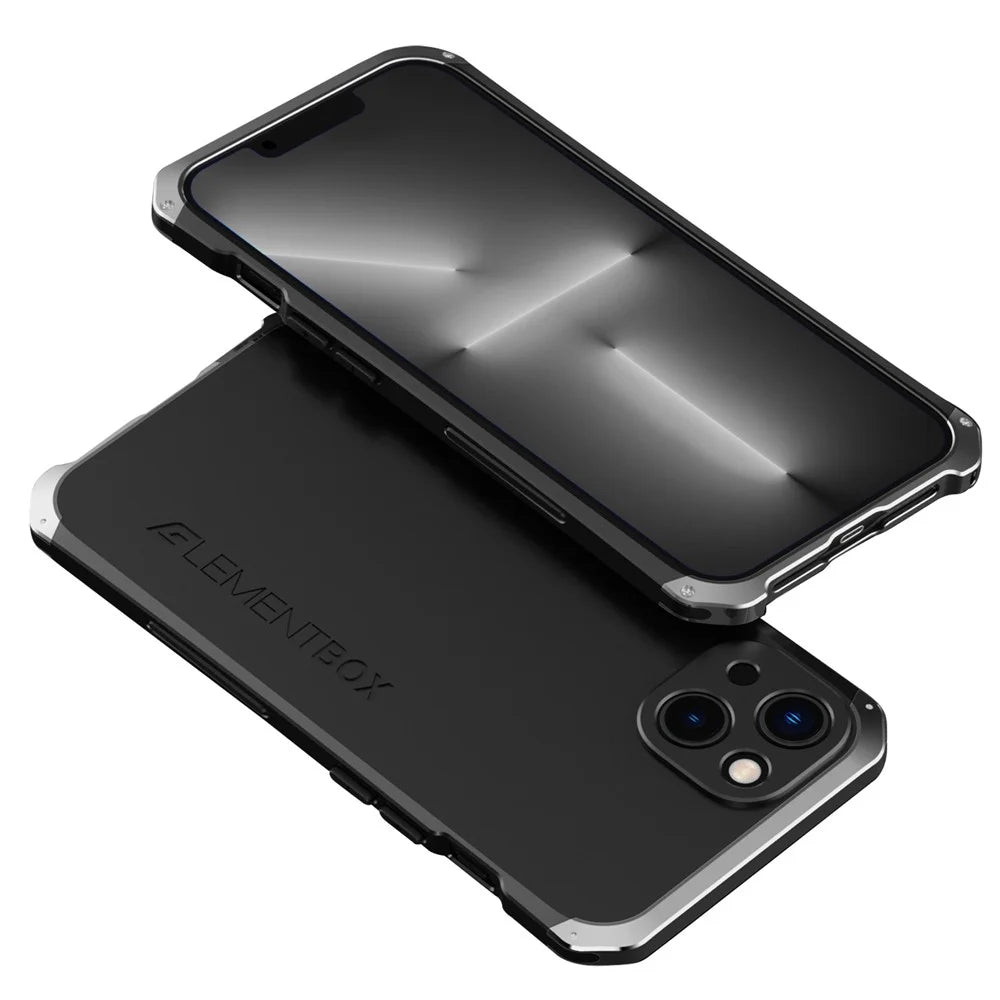 ELEMENT BOX For iPhone 13 6.1 inch PC + Metal Edge Phone Back Case 3-Piece Design Shockproof Protective Cover - Black / Silver - 1