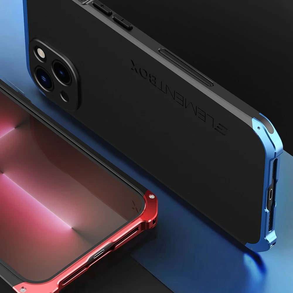 ELEMENT BOX For iPhone 13 6.1 inch PC + Metal Edge Phone Back Case 3-Piece Design Shockproof Protective Cover - Black / Silver - 5