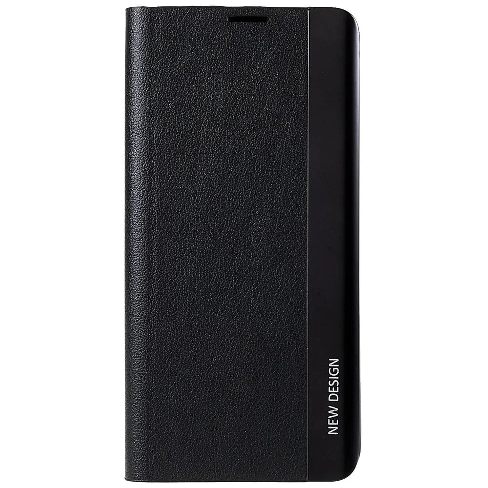 For Samsung Galaxy S21 FE 5G PU Leather Stand Case Auto Absorption Anti-drop Electroplating Phone Cover - Black - 2