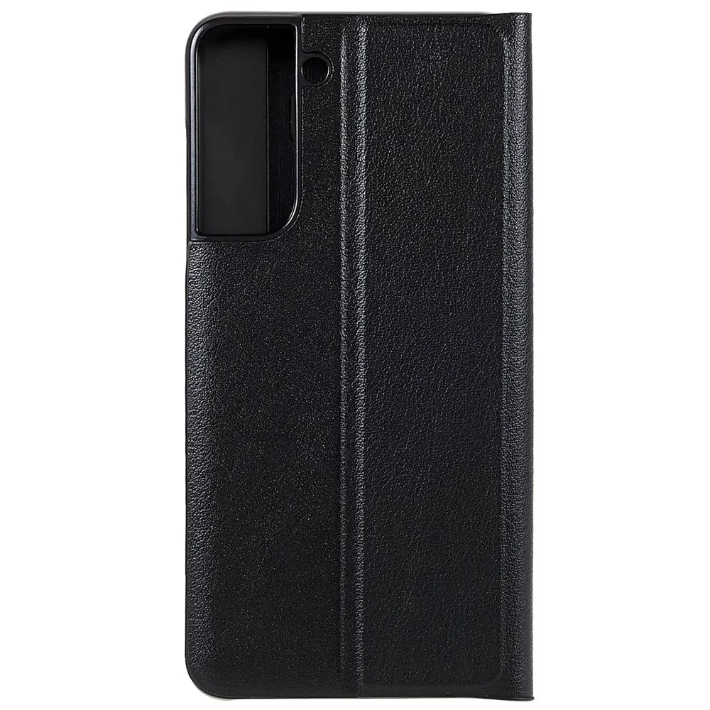 For Samsung Galaxy S21 FE 5G PU Leather Stand Case Auto Absorption Anti-drop Electroplating Phone Cover - Black - 5