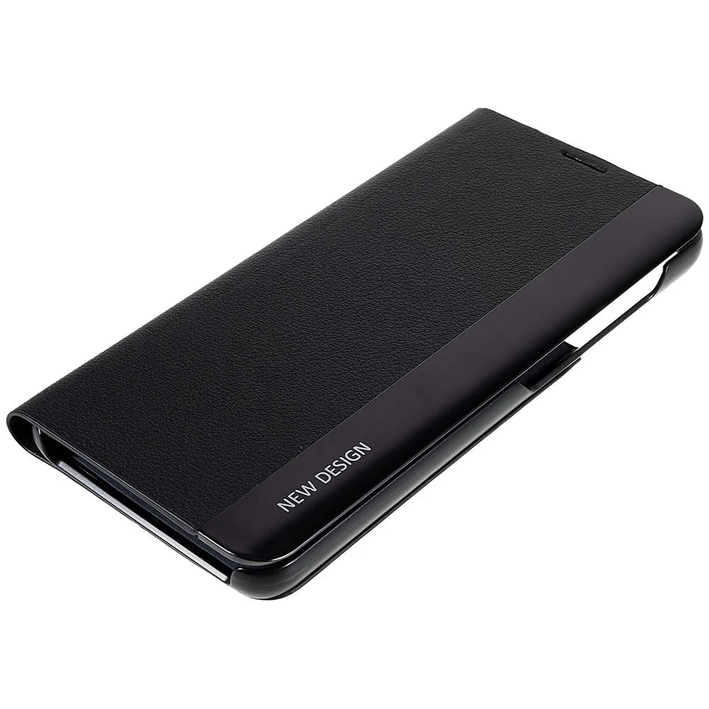 For Samsung Galaxy S21 FE 5G PU Leather Stand Case Auto Absorption Anti-drop Electroplating Phone Cover - Black - 6