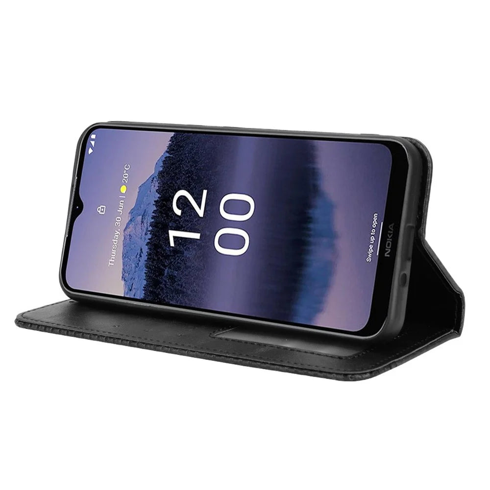 For Nokia G11 Plus 4G Auto Closing Magnetic Retro PU Leather Wallet Case Stand Function Phone Shell Cover - Black - 3