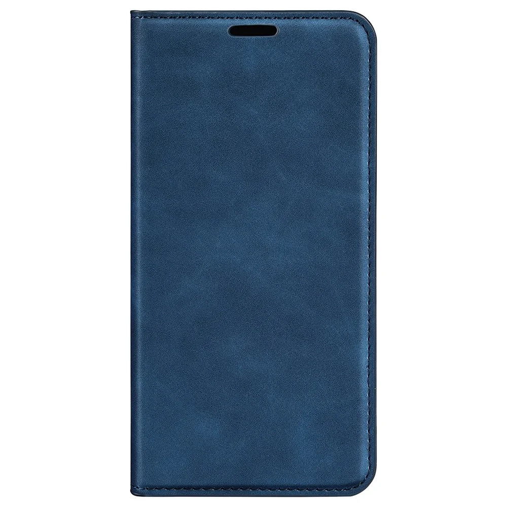 For Samsung Galaxy M13 4G Skin-touch PU Leather Phone Case Auto Closure Magnetic Folio Flip Cover with Wallet Stand - Blue - 5